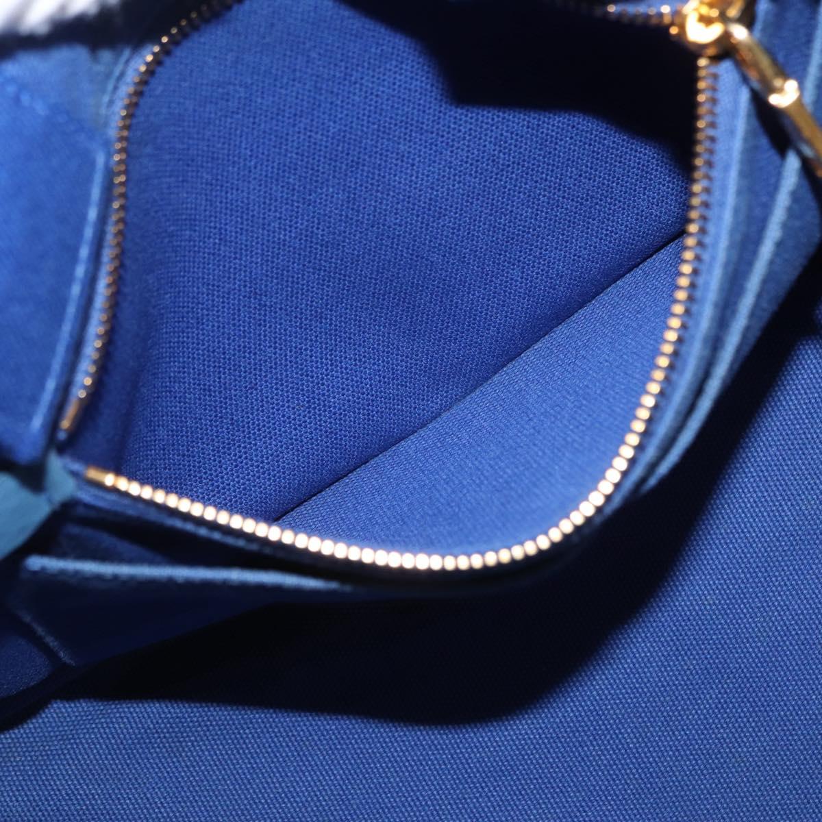 PRADA Canapa MM Hand Bag Canvas Blue Gold Auth 162140