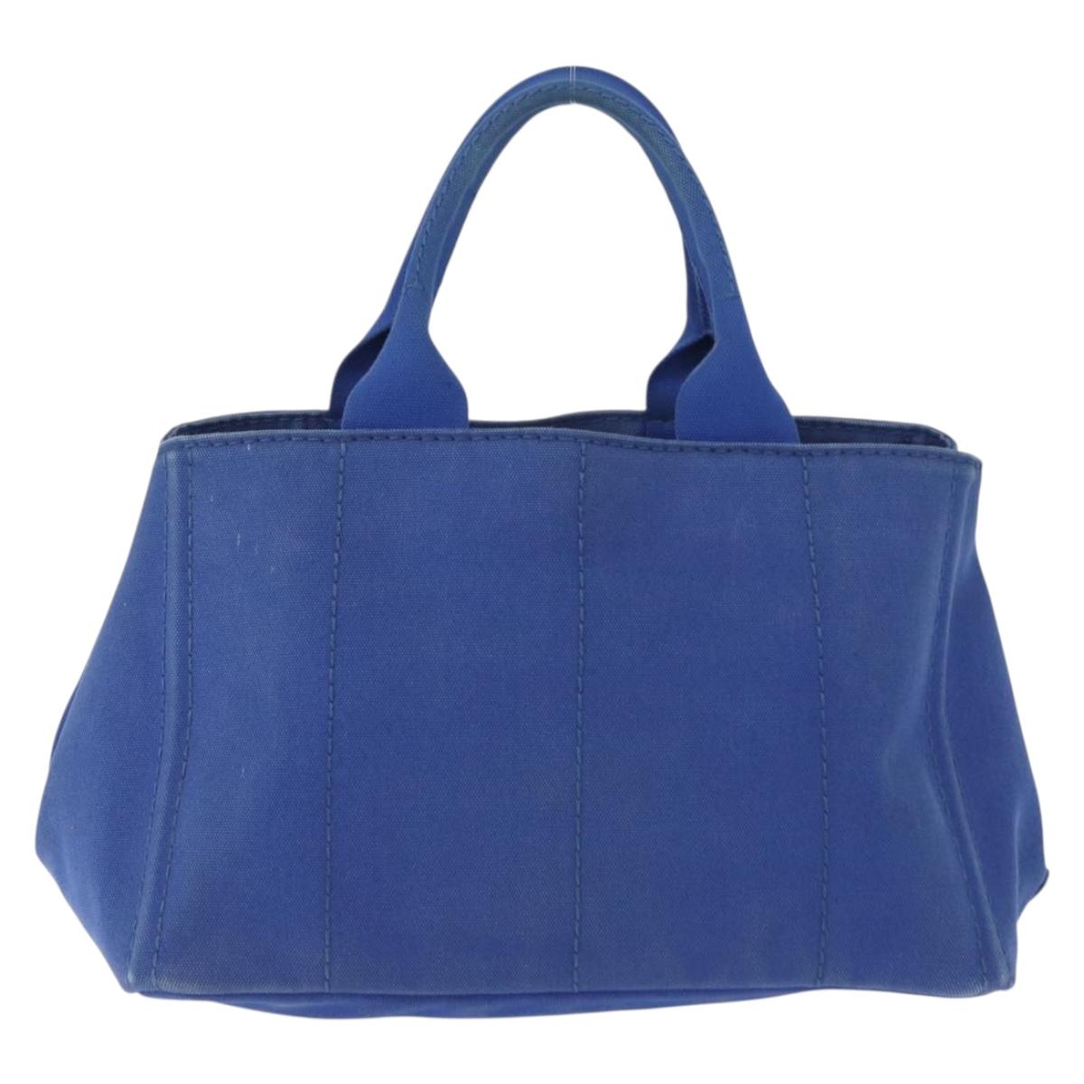 PRADA Canapa MM Hand Bag Canvas Blue Gold Auth 162140