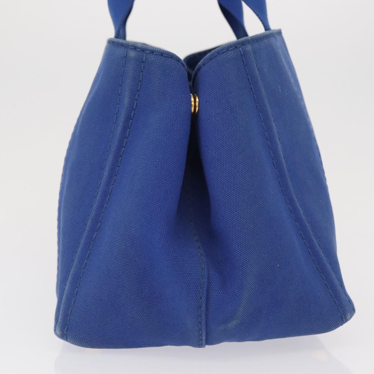 PRADA Canapa MM Hand Bag Canvas Blue Gold Auth 162140