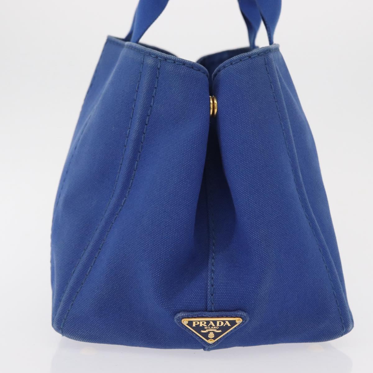 PRADA Canapa MM Hand Bag Canvas Blue Gold Auth 162140