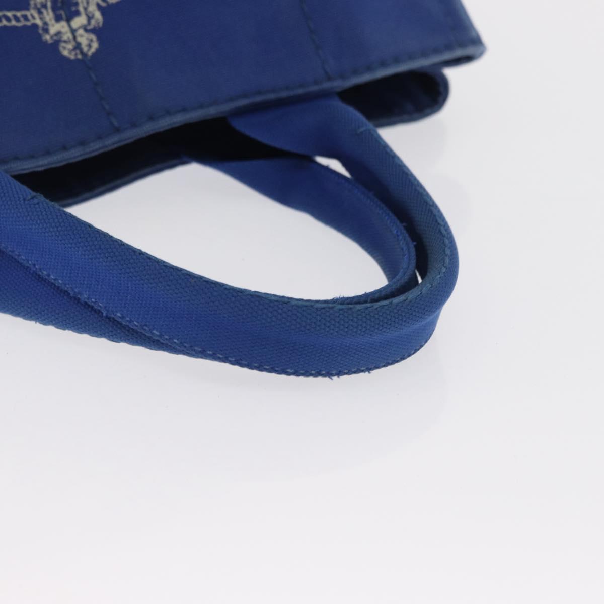 PRADA Canapa MM Hand Bag Canvas Blue Gold Auth 162140