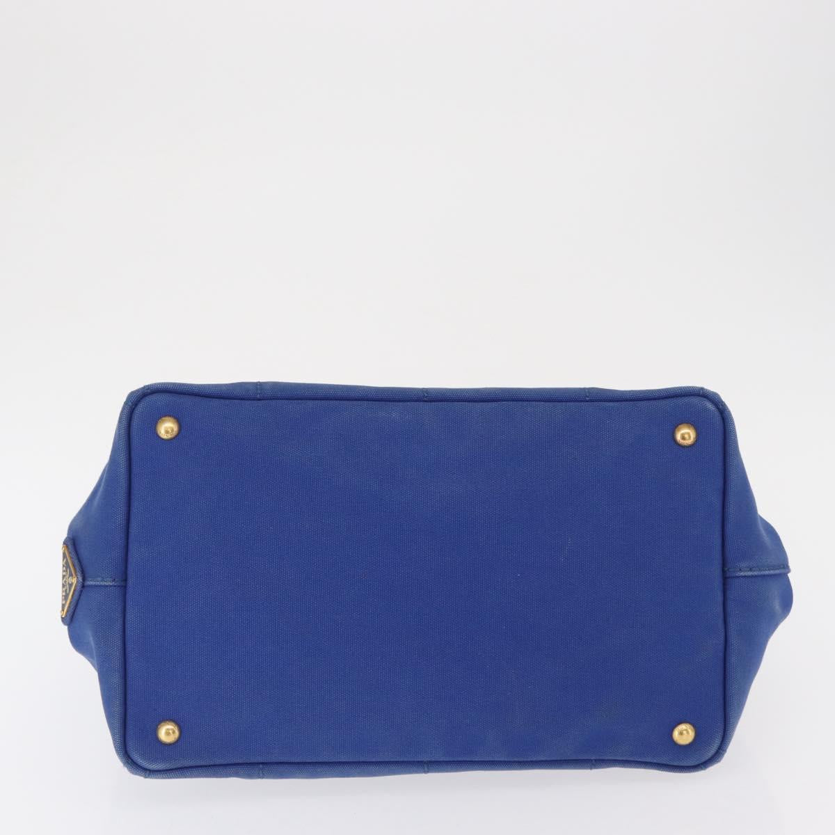 PRADA Canapa MM Hand Bag Canvas Blue Gold Auth 162140
