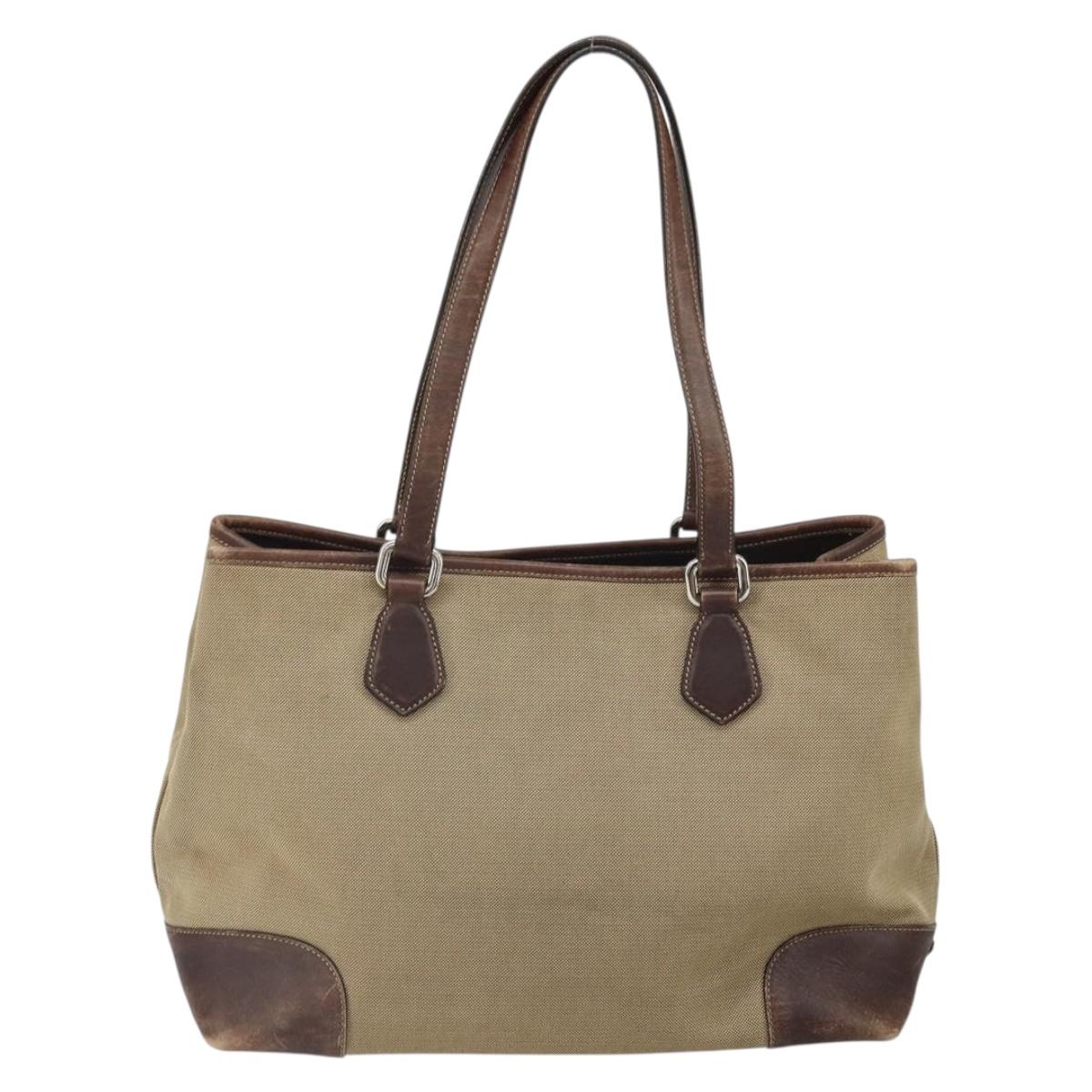 PRADA Tote Bag Canvas Beige Silver Auth 162142