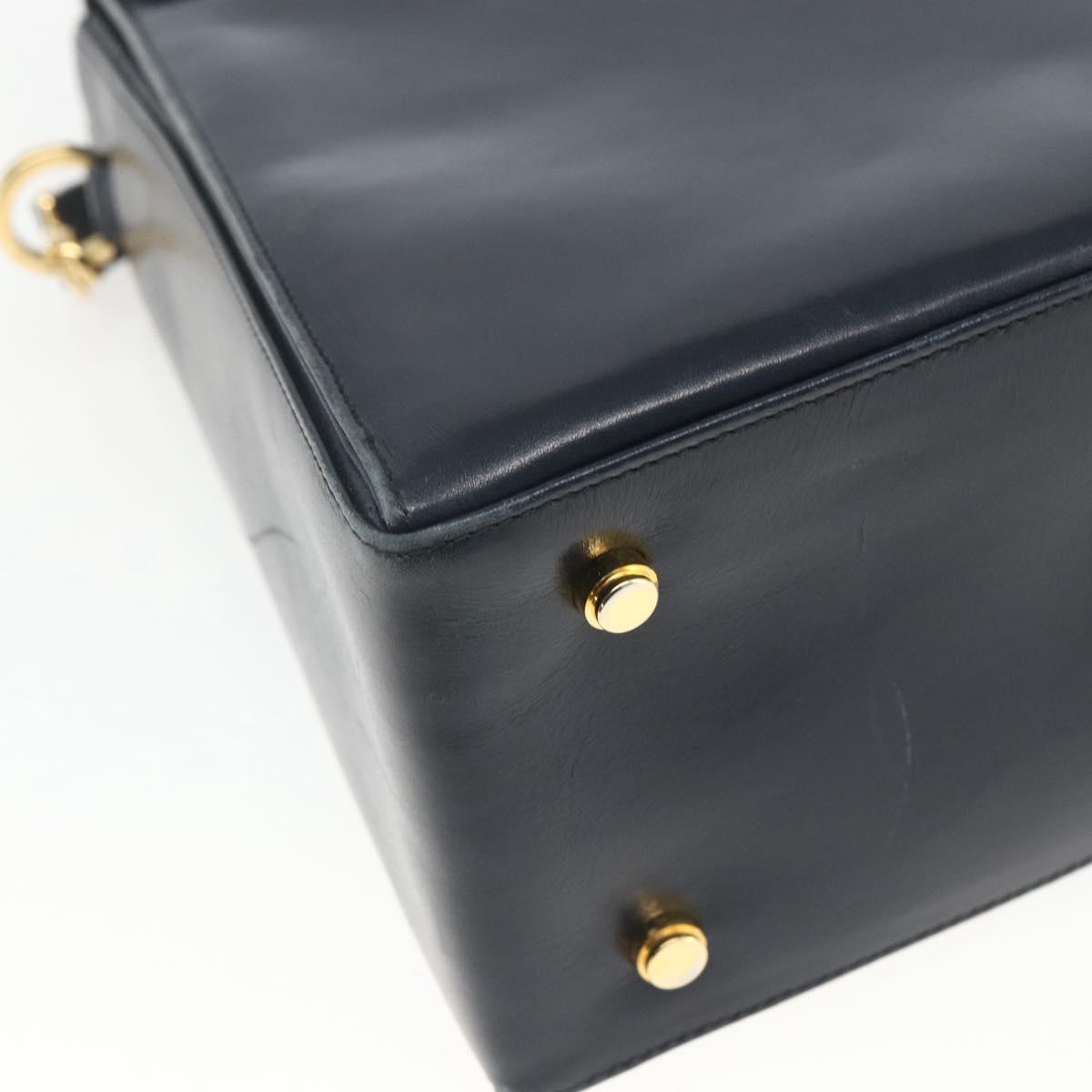 Salvatore Ferragamo Gancini Hand Bag Leather 2way Navy Gold Auth 162143