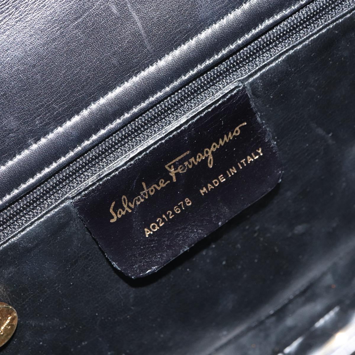 Salvatore Ferragamo Gancini Hand Bag Leather Black Gold Auth 162144