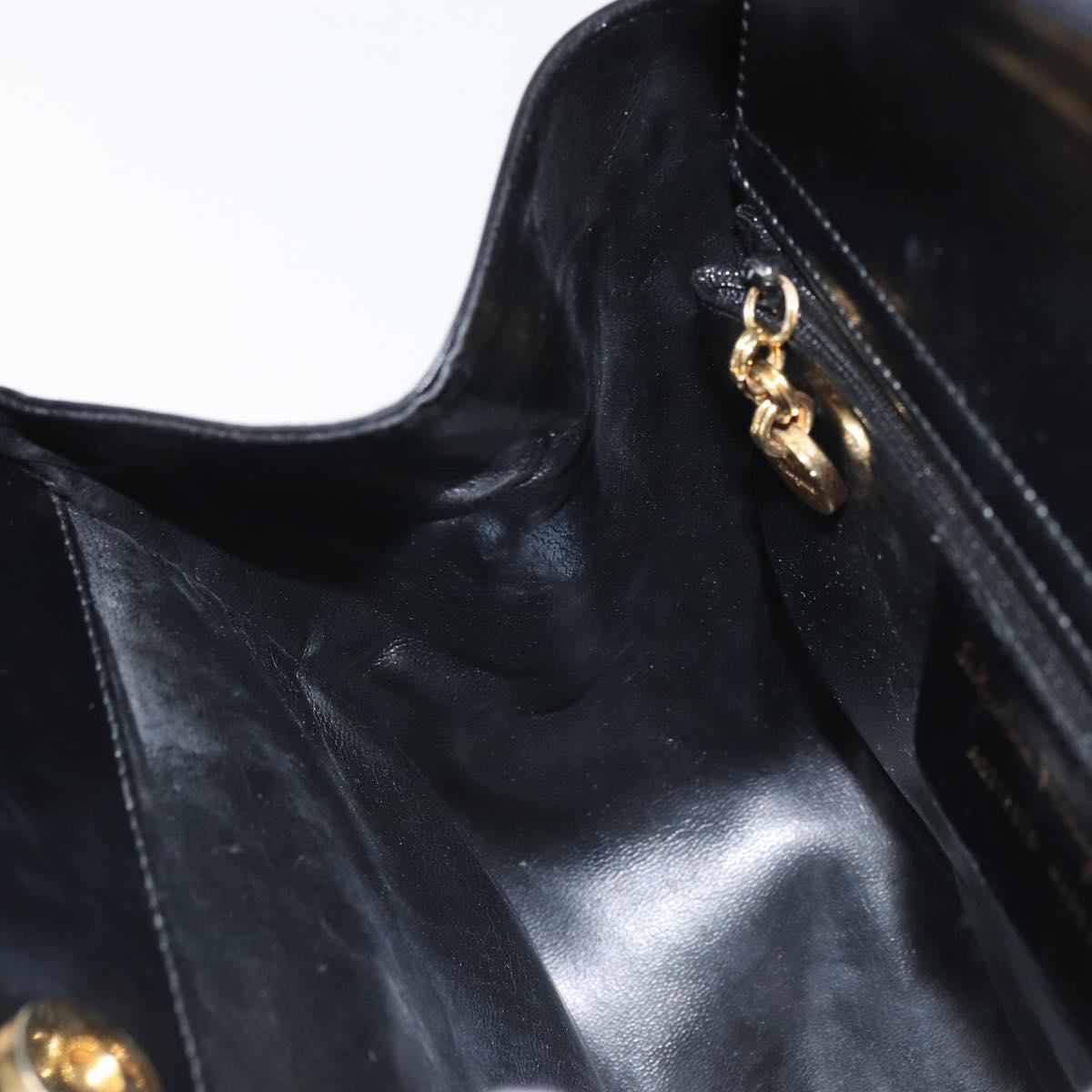 Salvatore Ferragamo Gancini Hand Bag Leather Black Gold Auth 162144