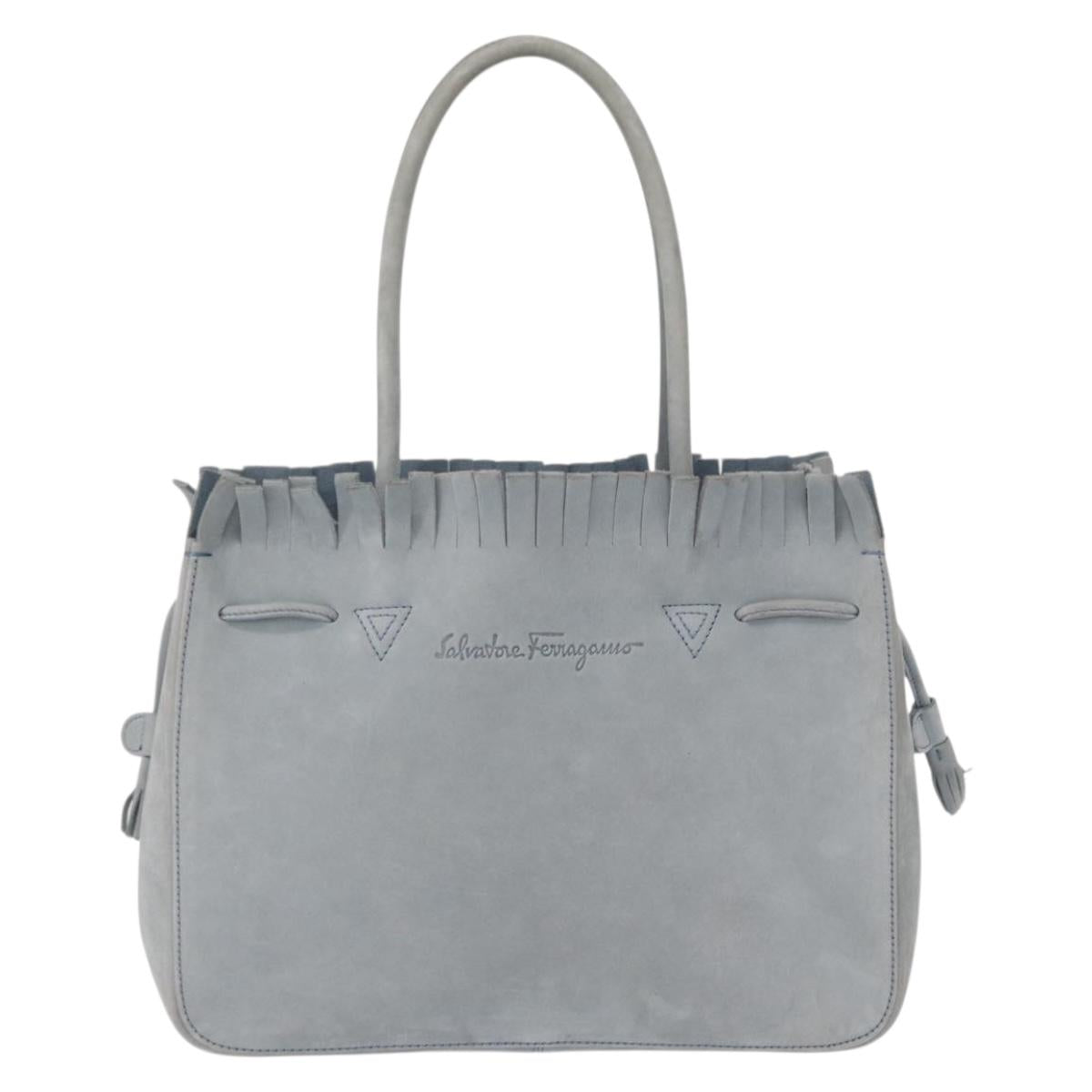 Salvatore Ferragamo Tote Bag Suede Blue Silver Auth 162145