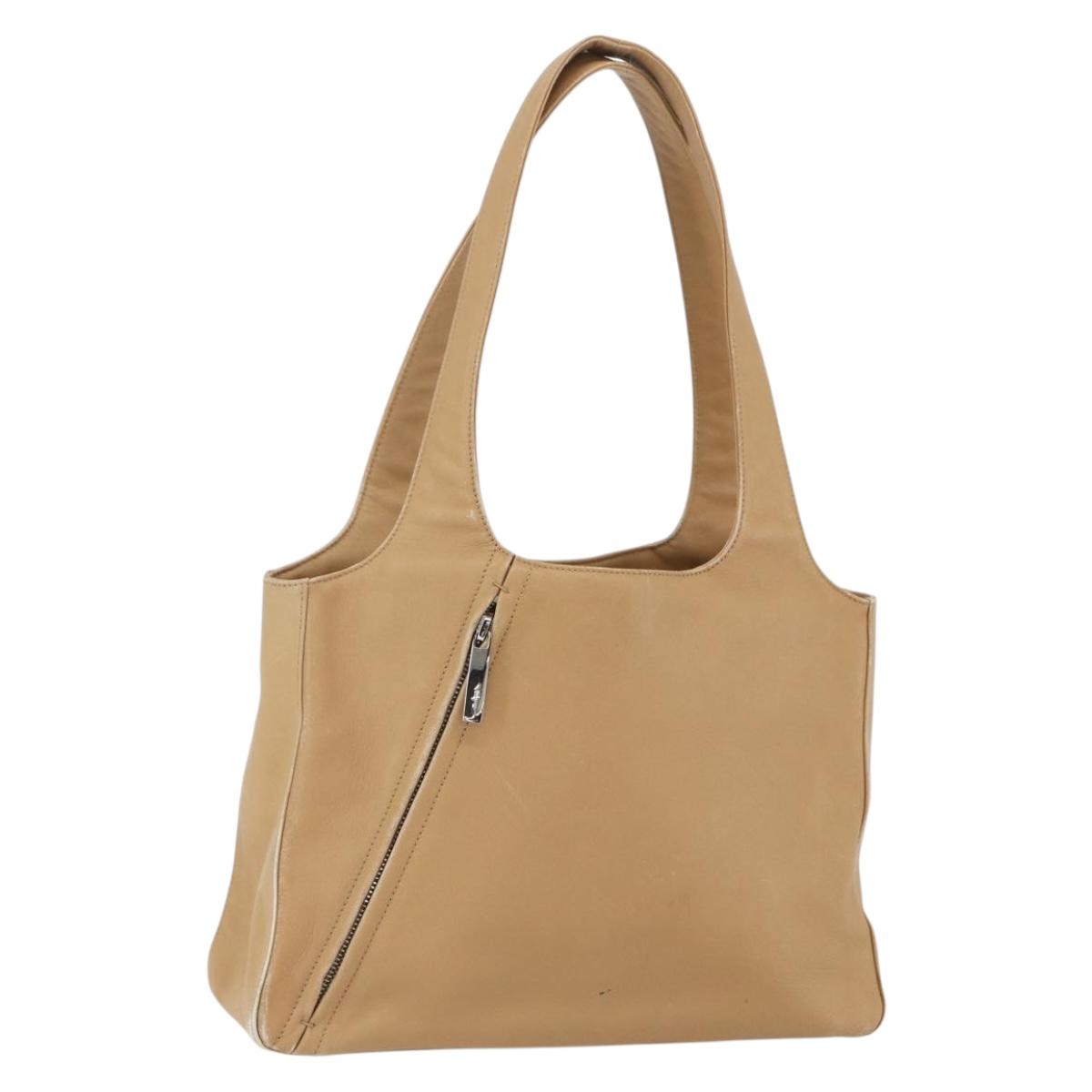 Salvatore Ferragamo Tote Bag Leather Beige Silver Auth 162146