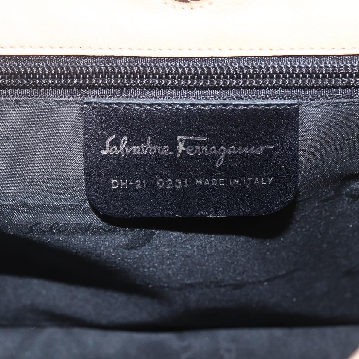 Salvatore Ferragamo Tote Bag Leather Beige Silver Auth 162146