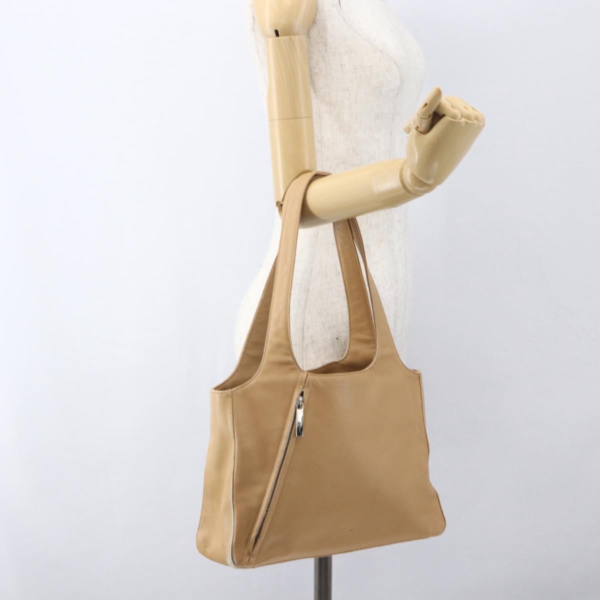 Salvatore Ferragamo Tote Bag Leather Beige Silver Auth 162146