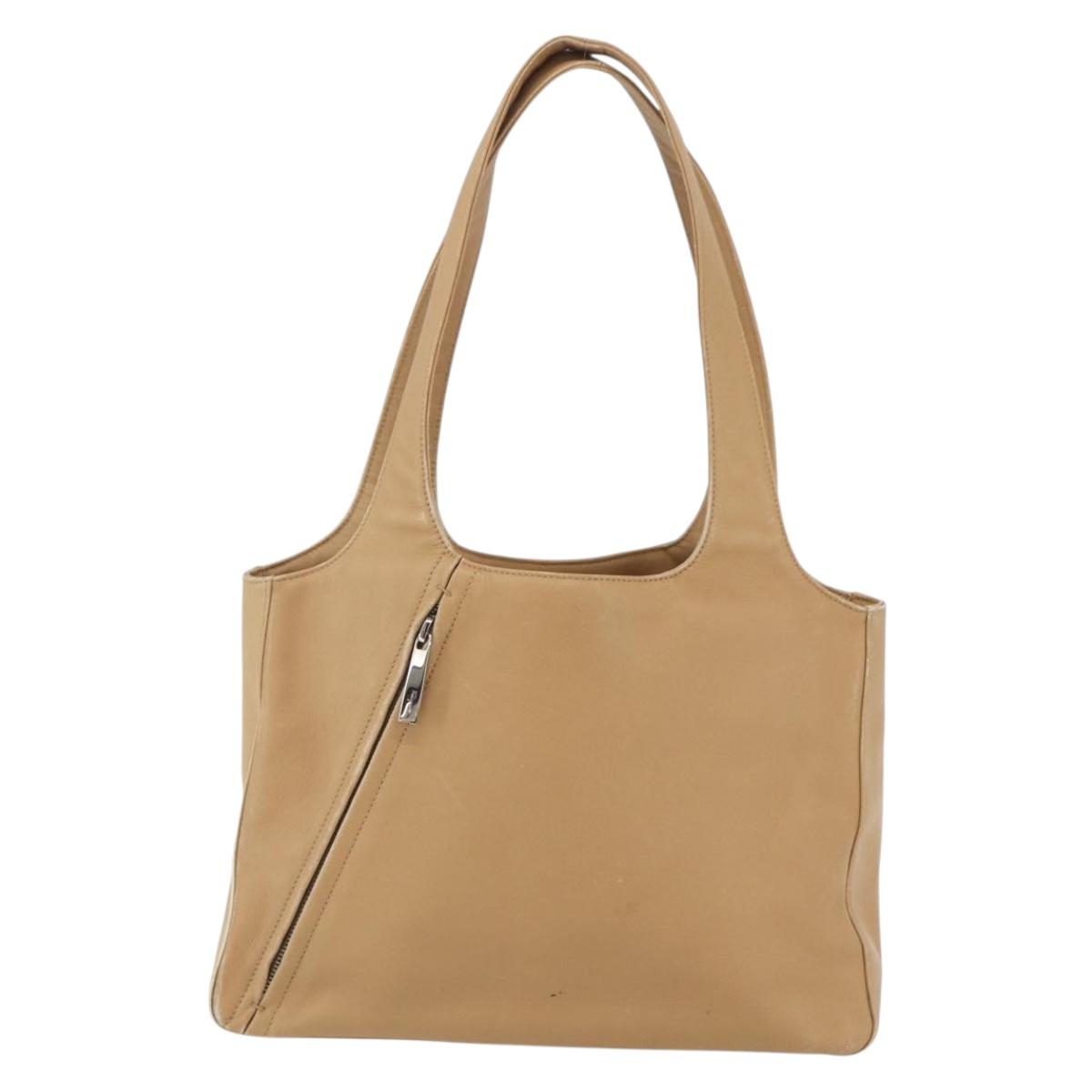 Salvatore Ferragamo Tote Bag Leather Beige Silver Auth 162146