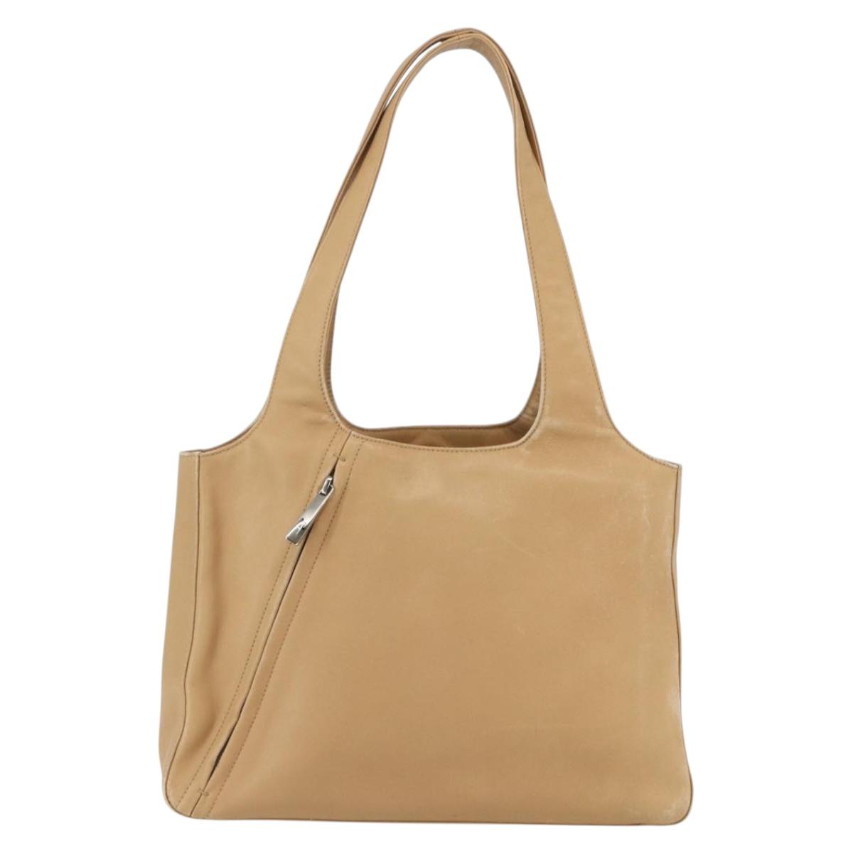 Salvatore Ferragamo Tote Bag Leather Beige Silver Auth 162146