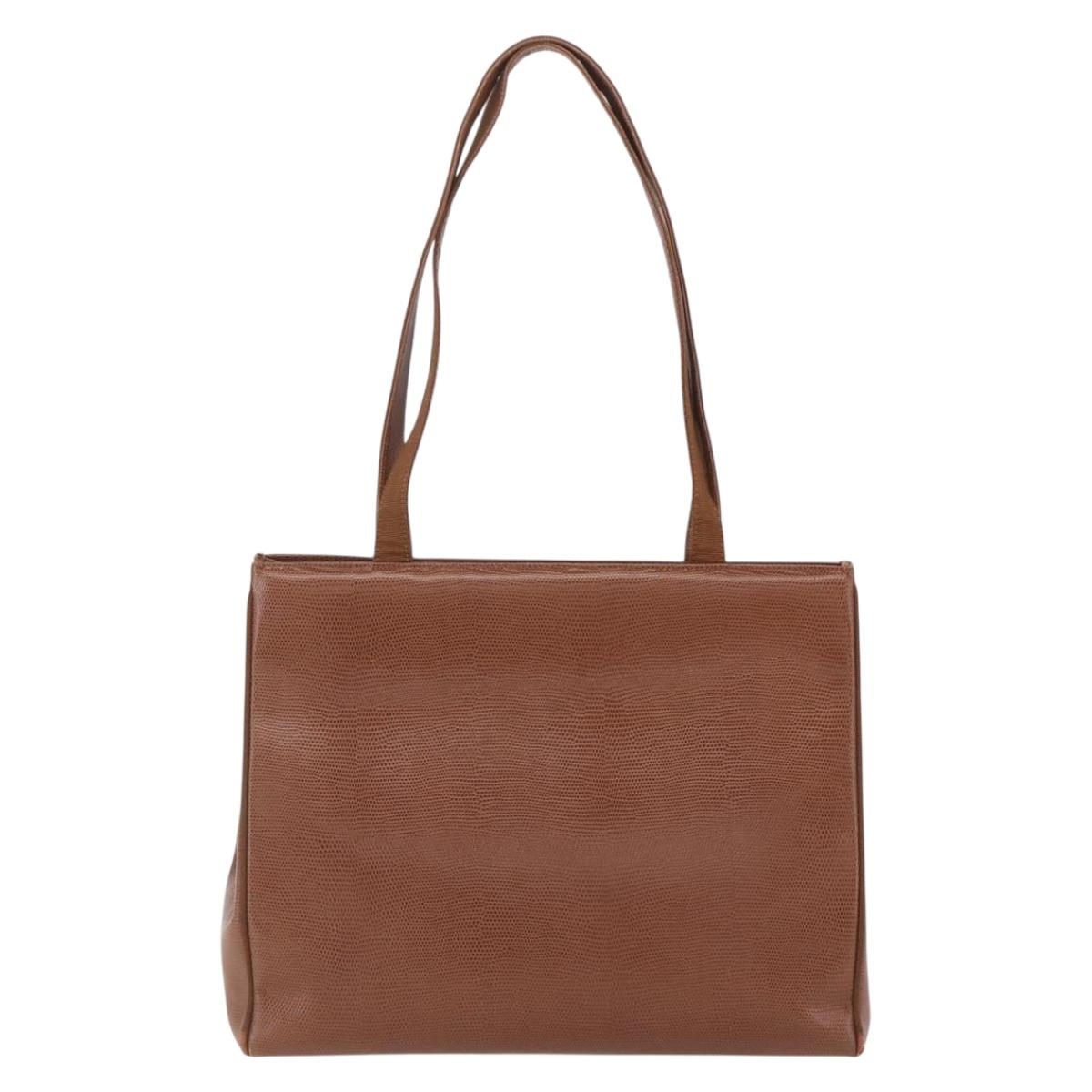 Salvatore Ferragamo Vala Tote Bag Leather Brown Gold Auth 162150