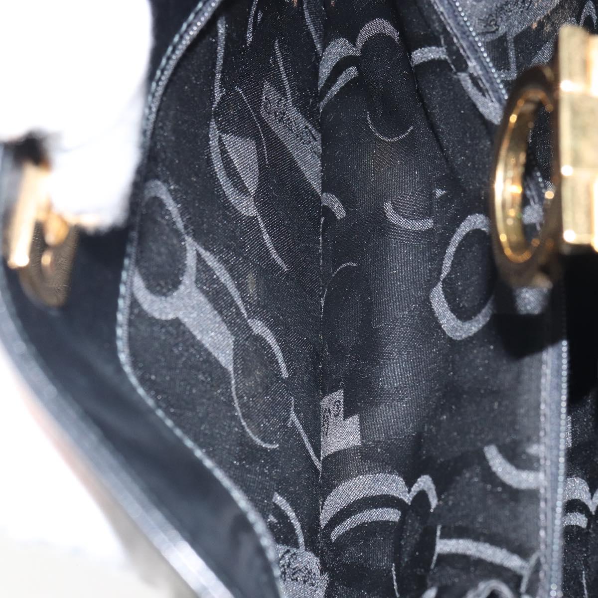 Salvatore Ferragamo Gancini Chain Shoulder Bag Leather Black Gold Auth 162153