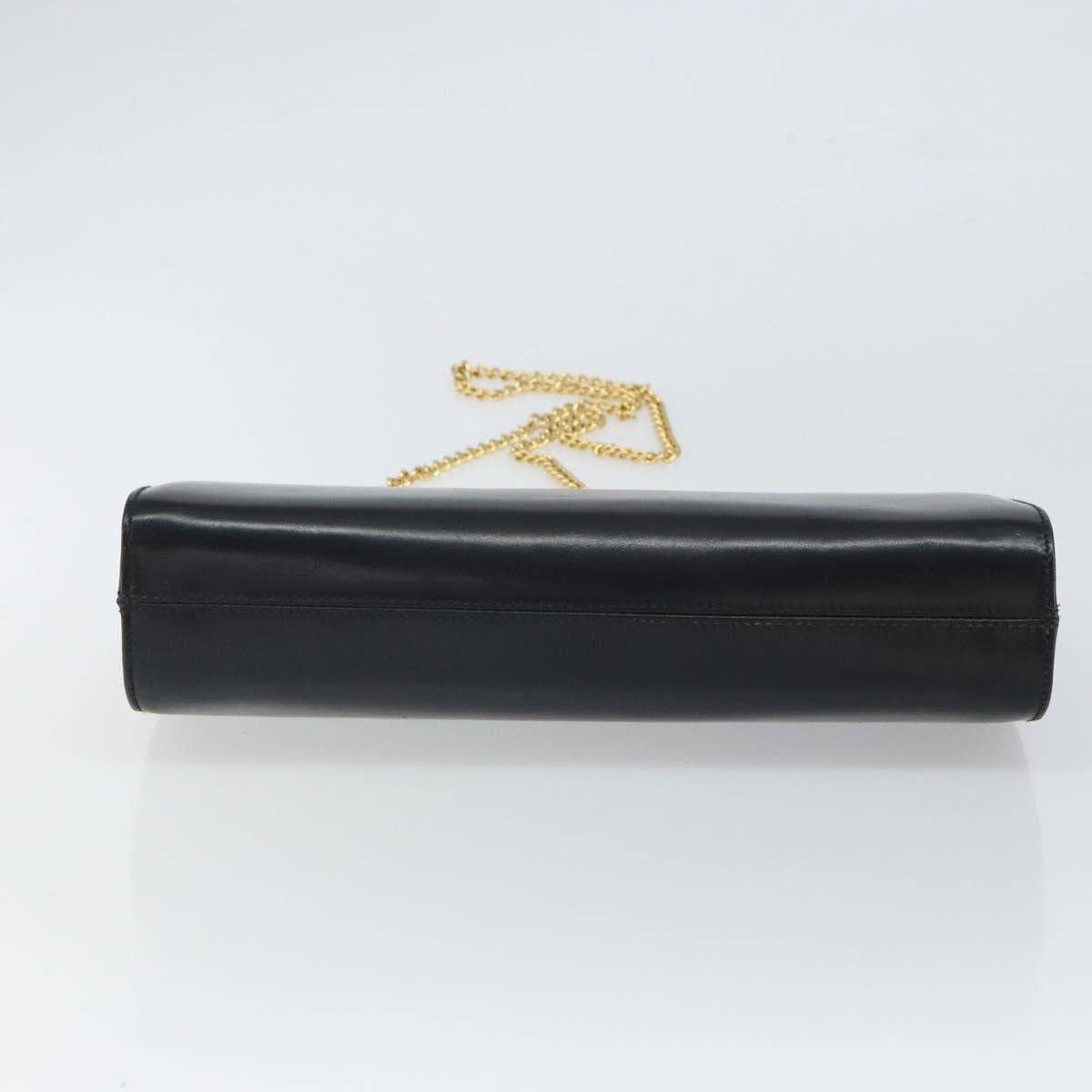 Salvatore Ferragamo Gancini Chain Shoulder Bag Leather Black Gold Auth 162153