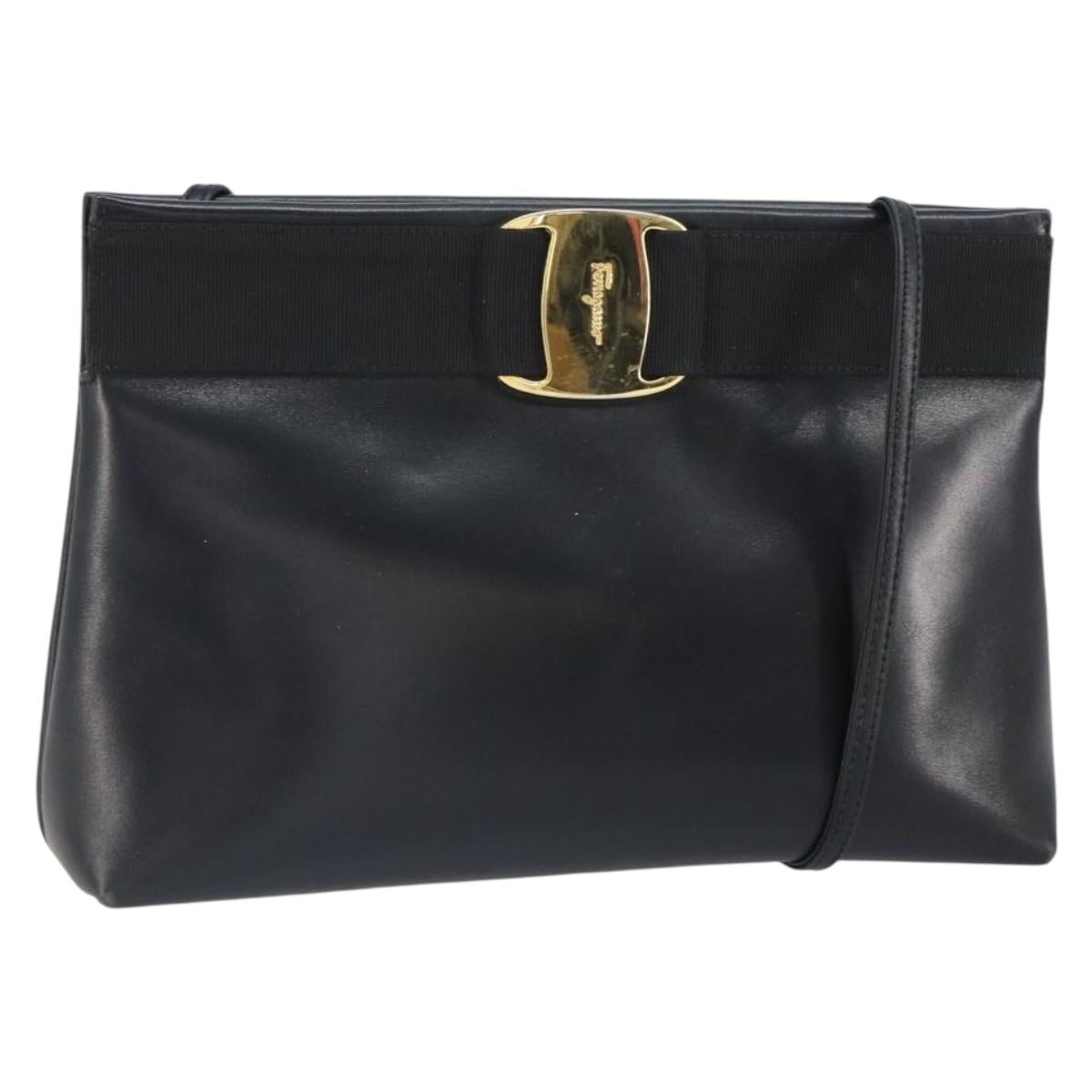 Salvatore Ferragamo Vala Shoulder Bag Leather Black Gold Auth 162154