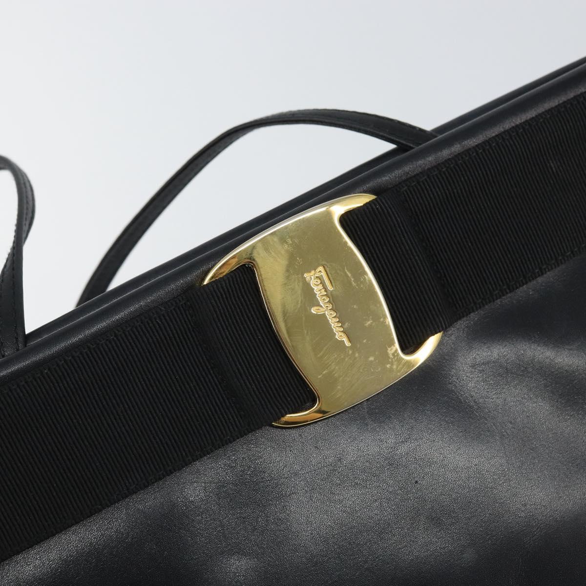 Salvatore Ferragamo Vala Shoulder Bag Leather Black Gold Auth 162154