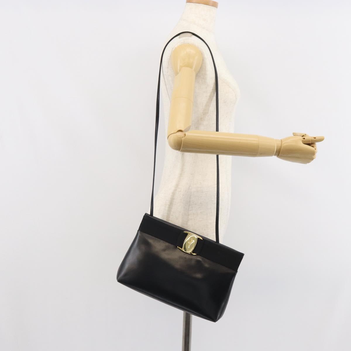 Salvatore Ferragamo Vala Shoulder Bag Leather Black Gold Auth 162154