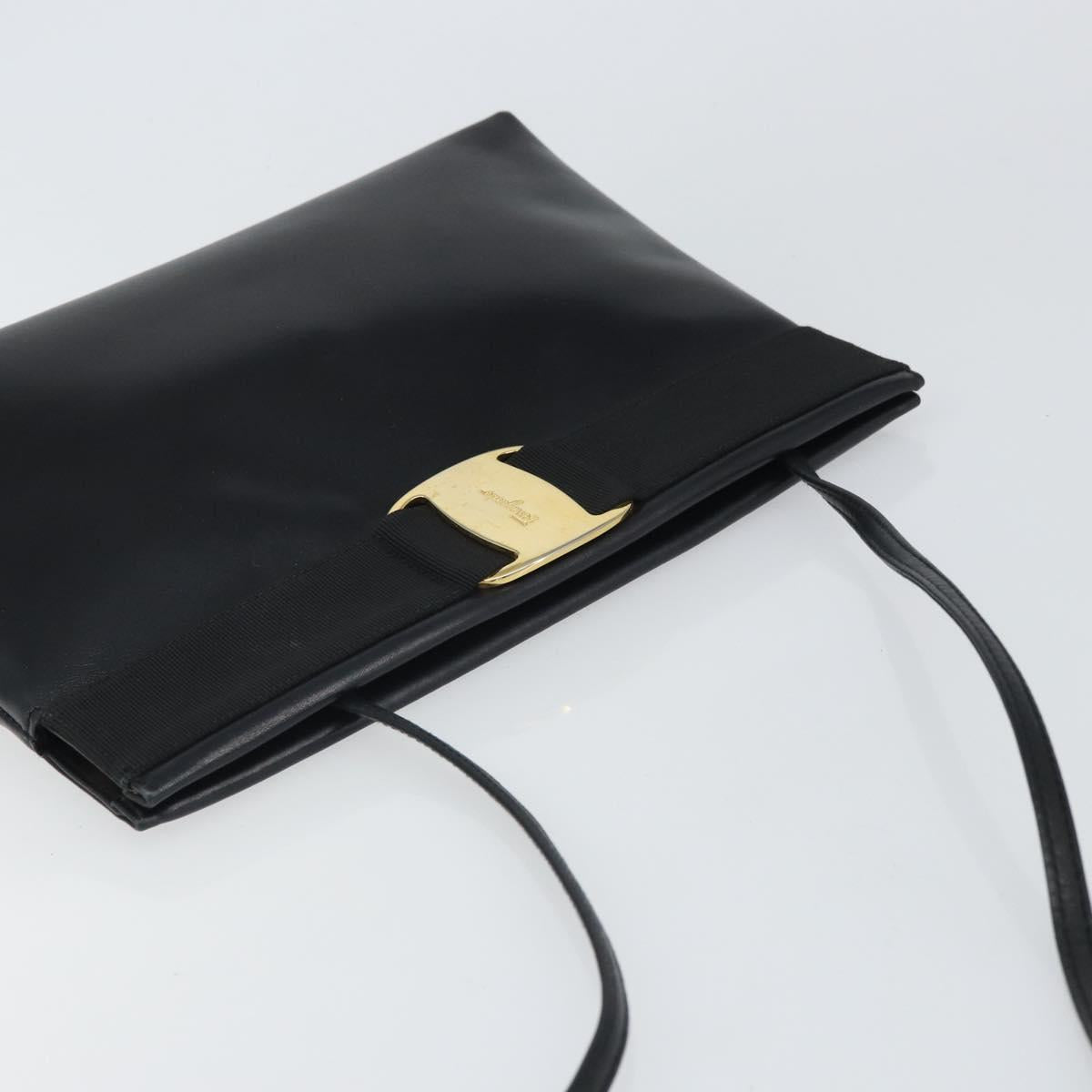 Salvatore Ferragamo Vala Shoulder Bag Leather Black Gold Auth 162154