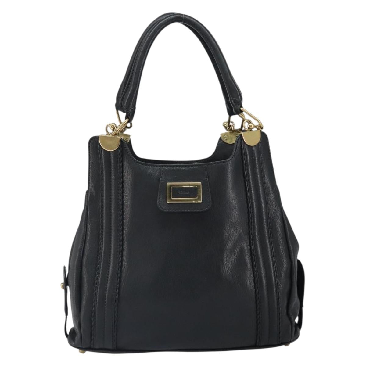 Chloe Irene Hand Bag Leather Black Gold Auth 162156
