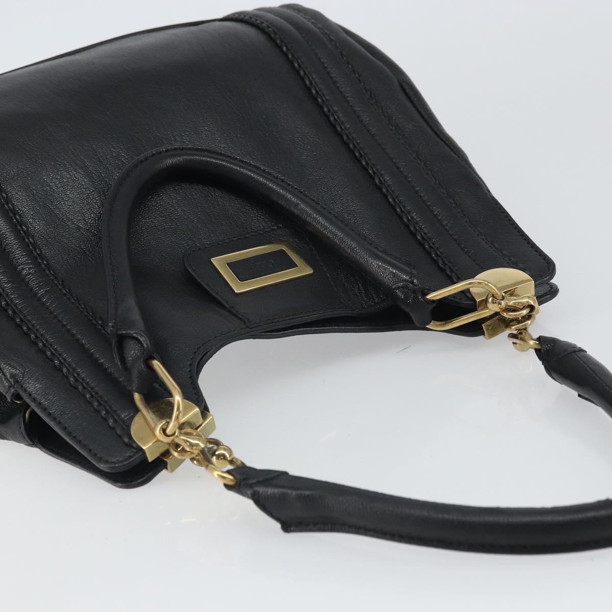 Chloe Irene Hand Bag Leather Black Gold Auth 162156