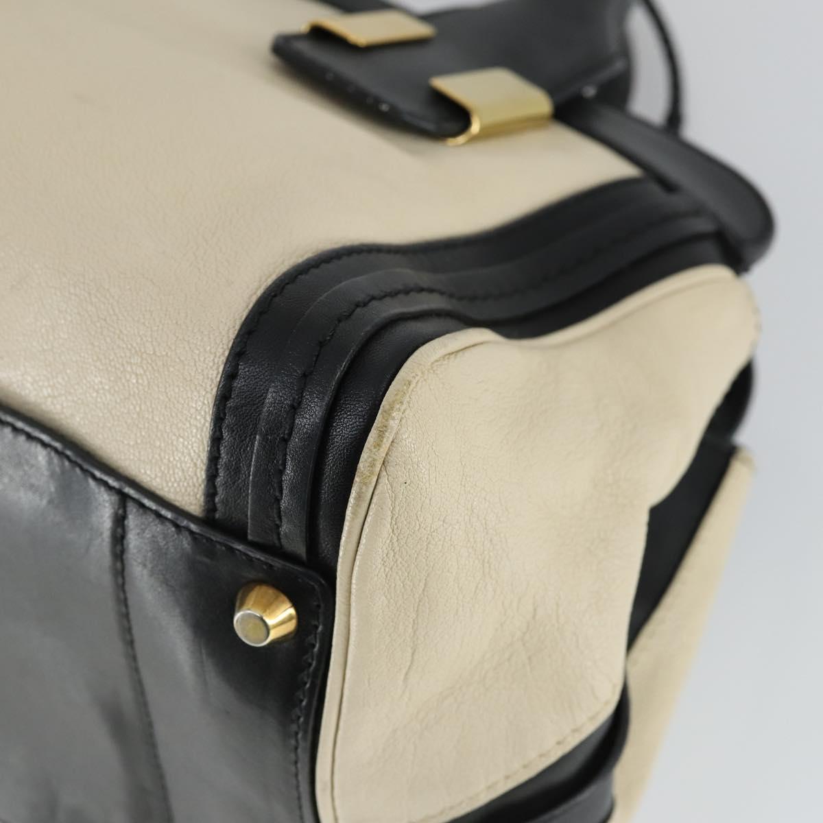 Chloe Alice Hand Bag Leather 2way White Gold Auth 162157A
