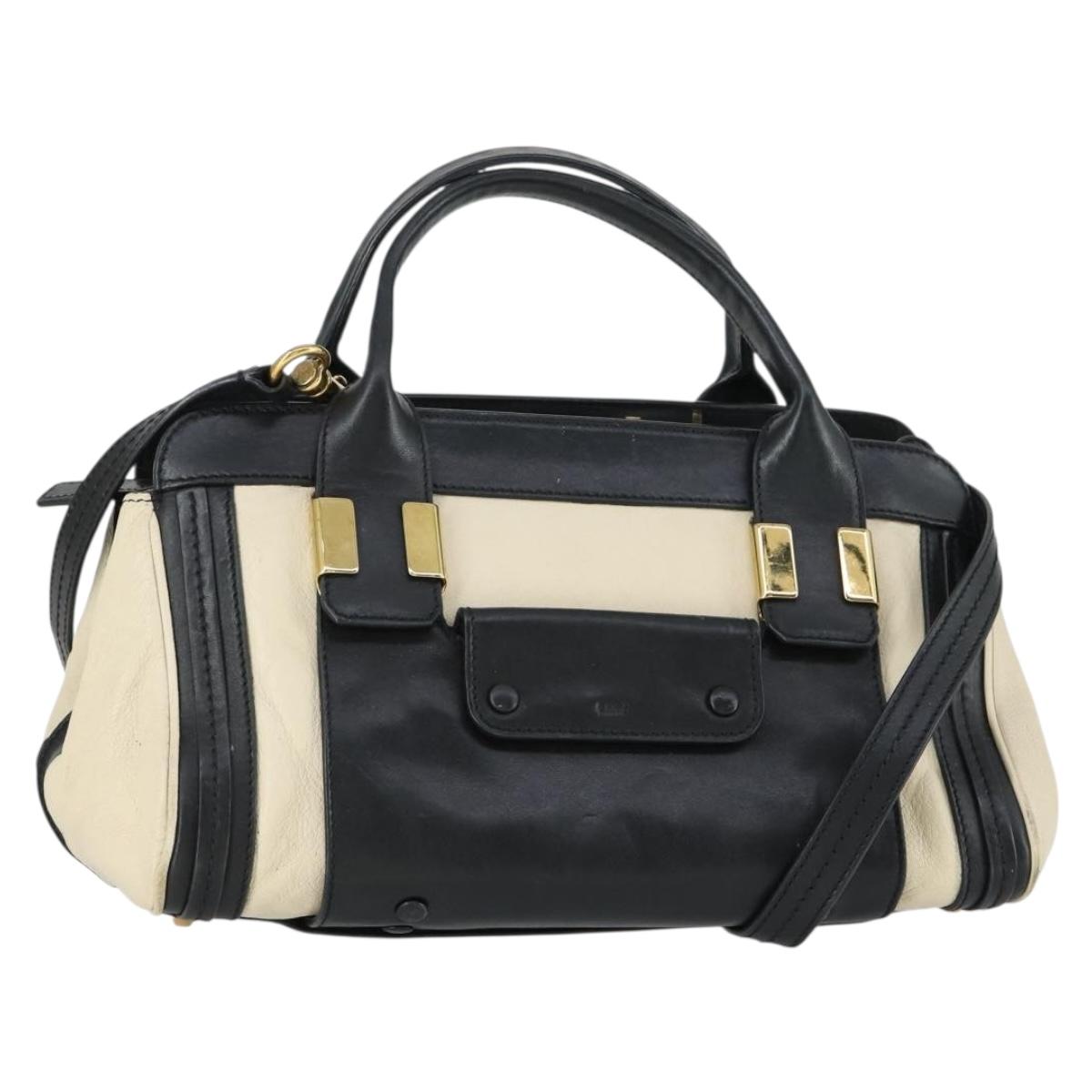 Chloe Alice Hand Bag Leather 2way White Gold Auth 162157A