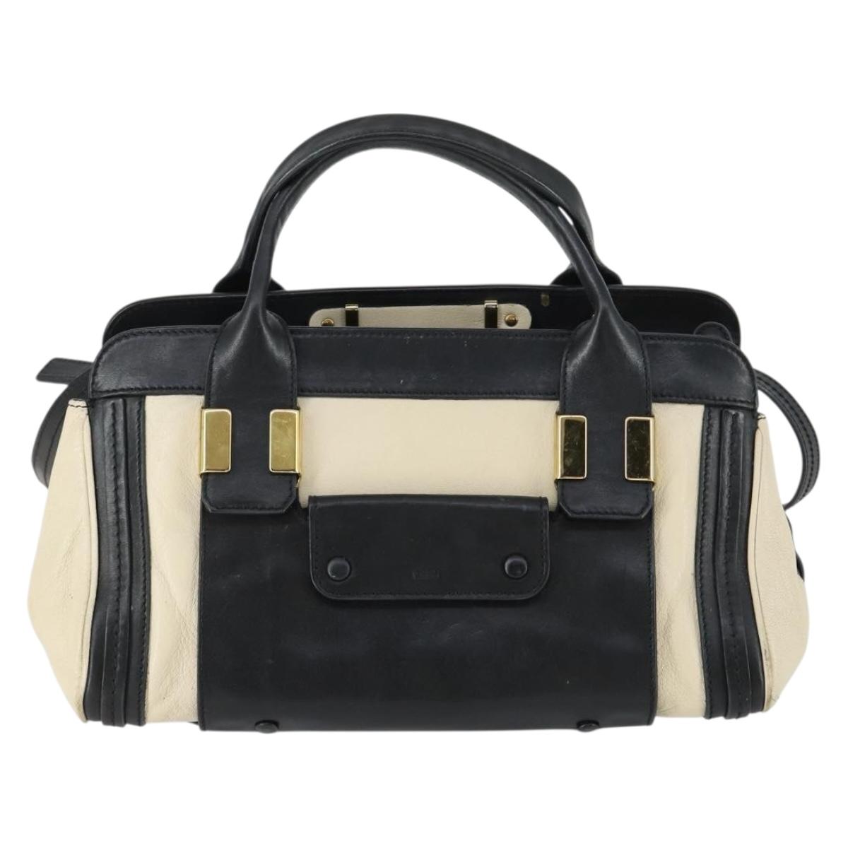 Chloe Alice Hand Bag Leather 2way White Gold Auth 162157A