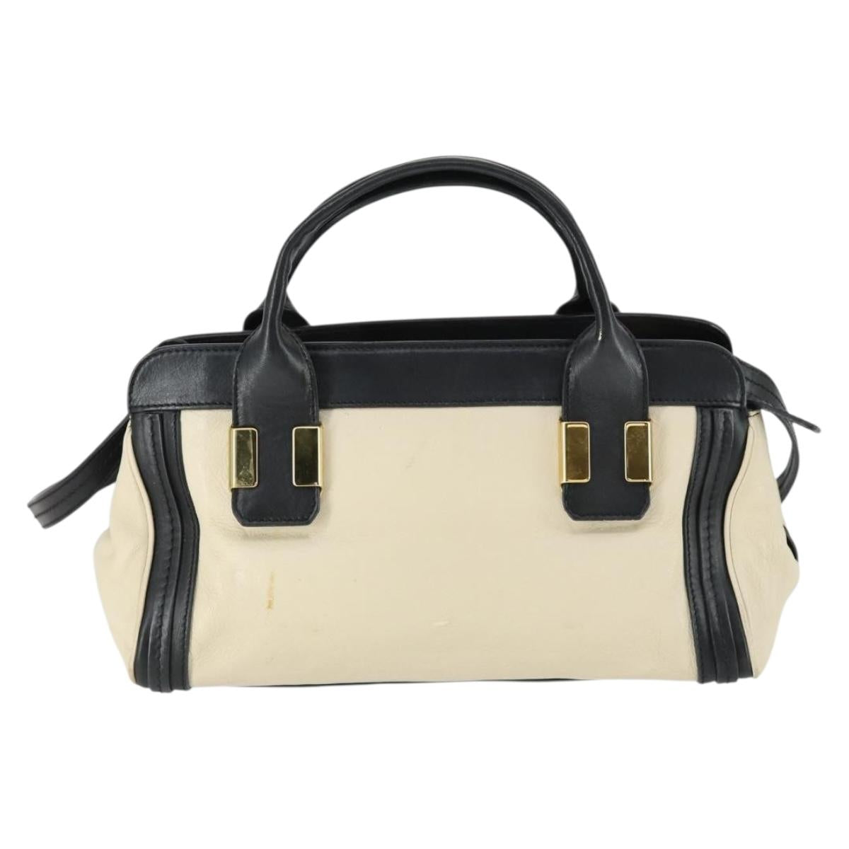 Chloe Alice Hand Bag Leather 2way White Gold Auth 162157A