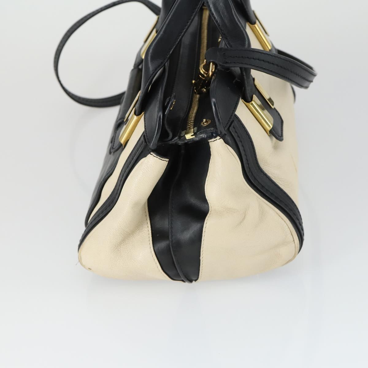 Chloe Alice Hand Bag Leather 2way White Gold Auth 162157A