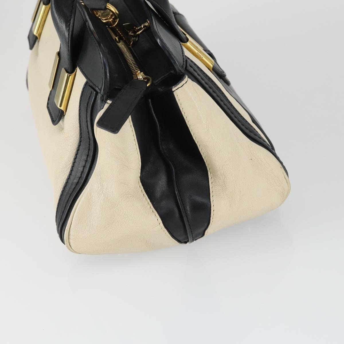 Chloe Alice Hand Bag Leather 2way White Gold Auth 162157A