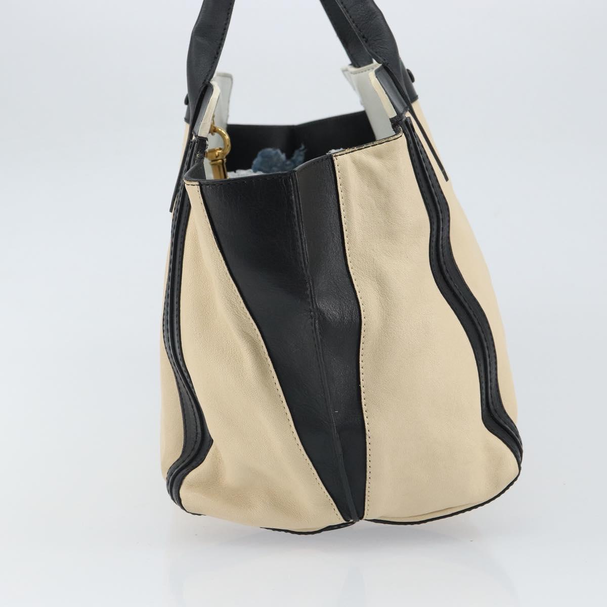 Chloe Alison Hand Bag Leather Ivory Black gold Auth 162158