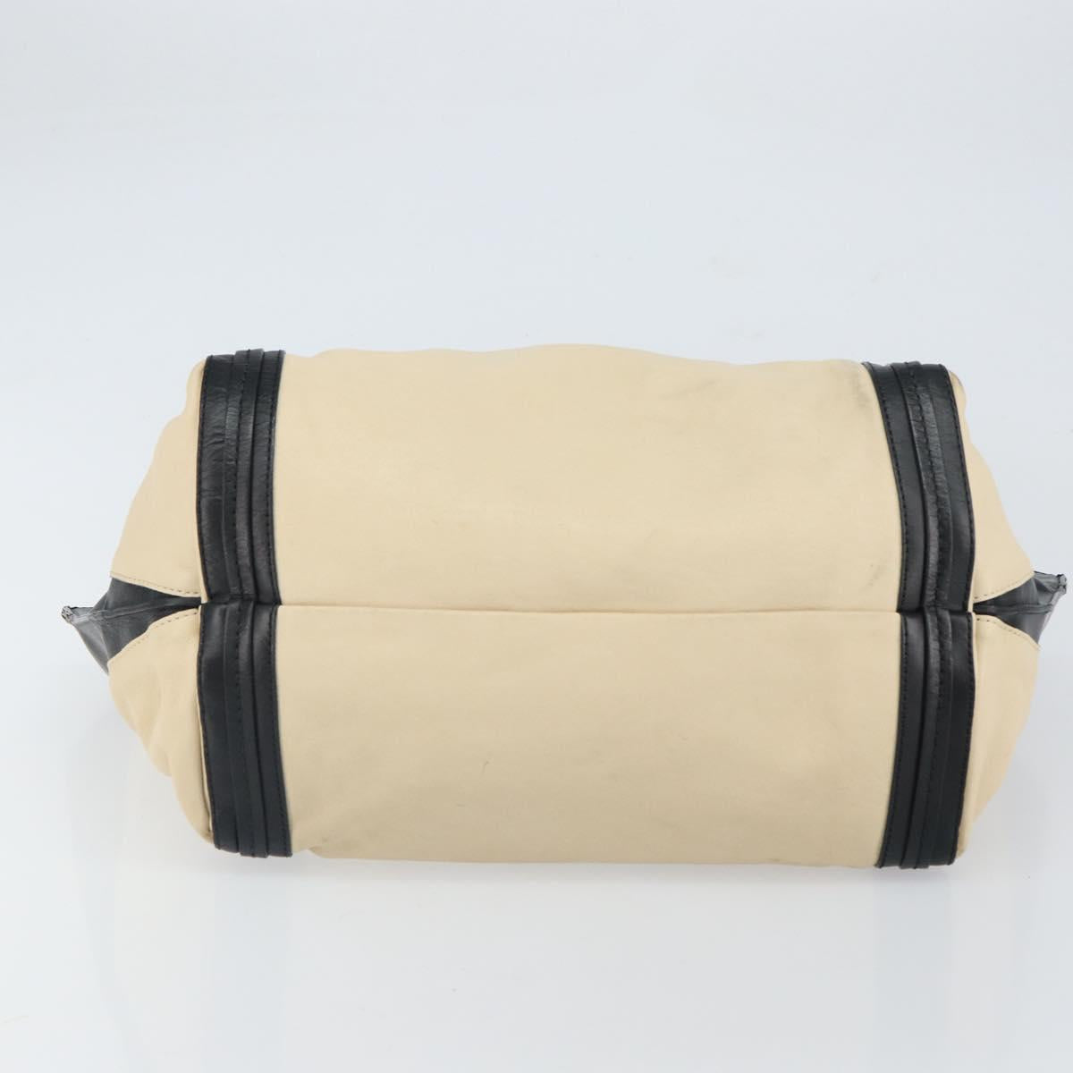 Chloe Alison Hand Bag Leather Ivory Black gold Auth 162158