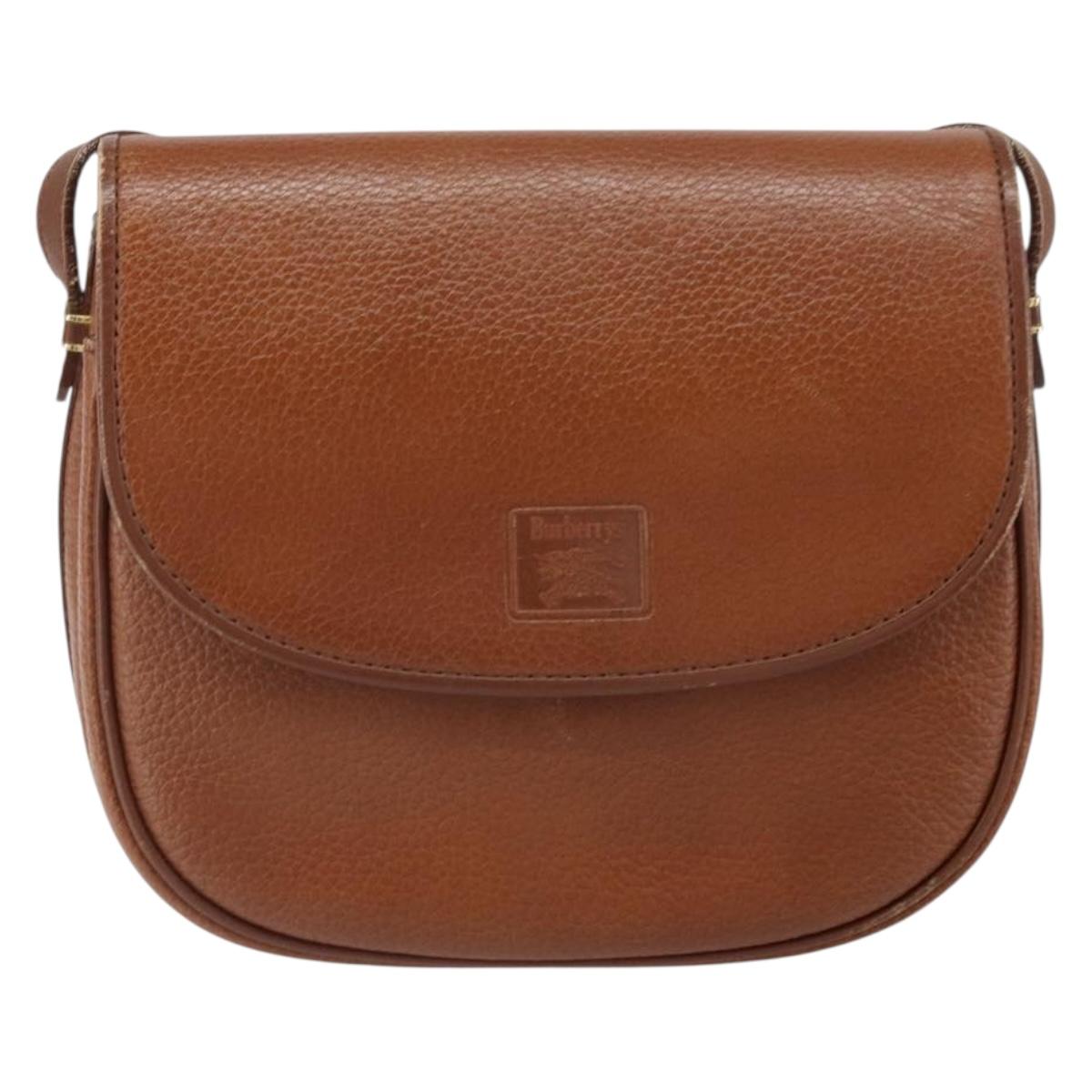 Burberrys Shoulder Bag Leather Brown Gold Auth 162159