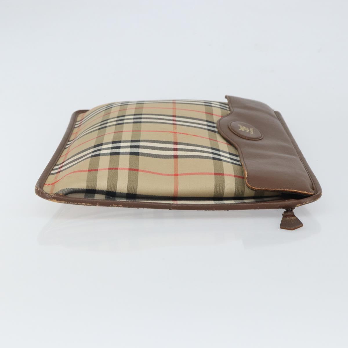 Burberrys Nova Check Clutch Bag Canvas Beige Gold Auth 162161
