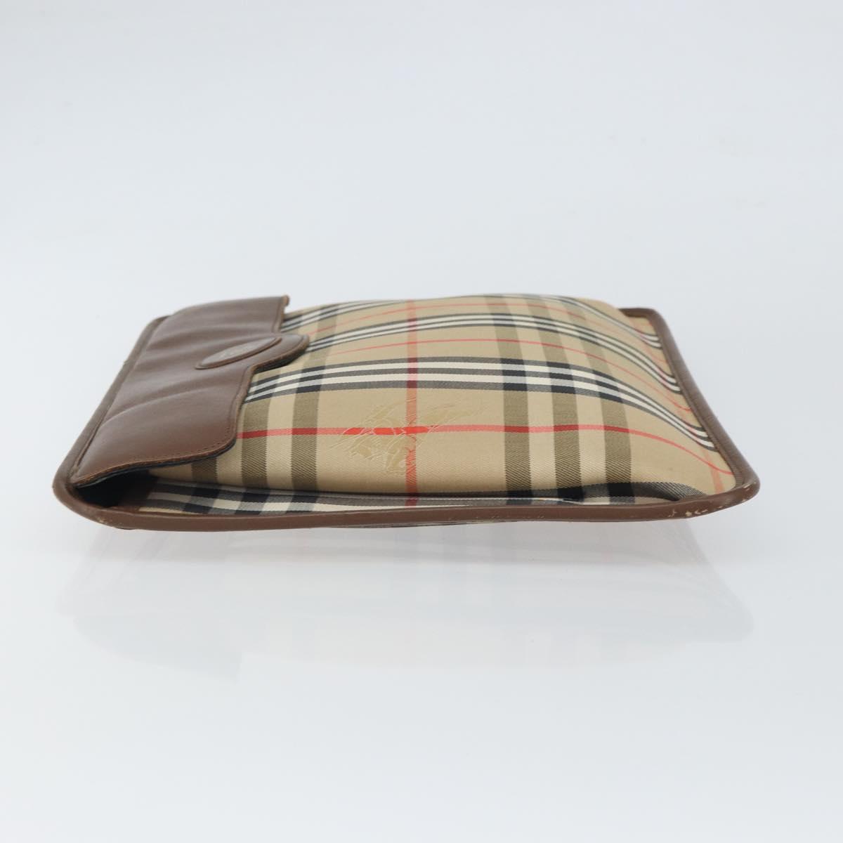Burberrys Nova Check Clutch Bag Canvas Beige Gold Auth 162161