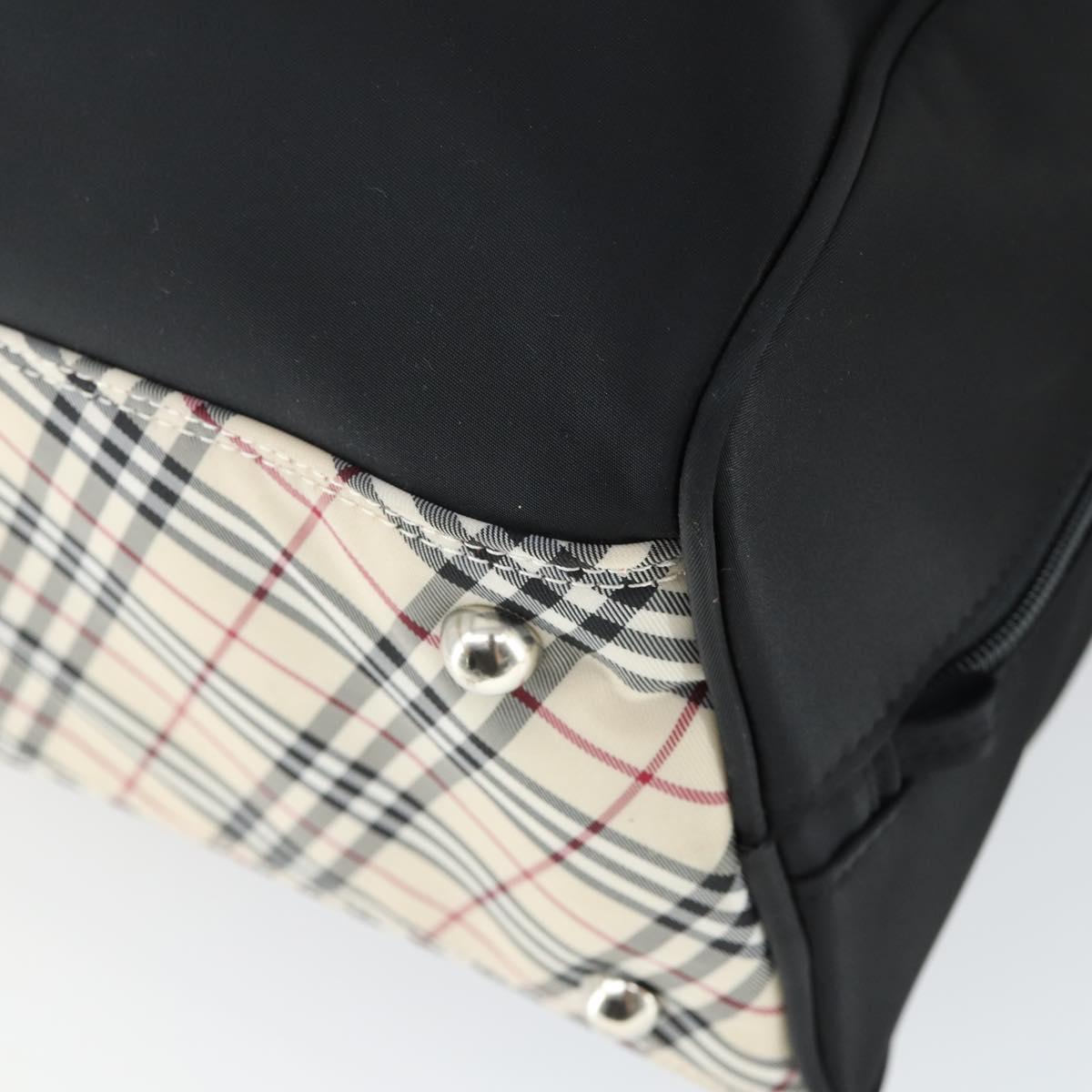 BURBERRY Boston Bag Nylon Dark Brown Silver Auth 162163