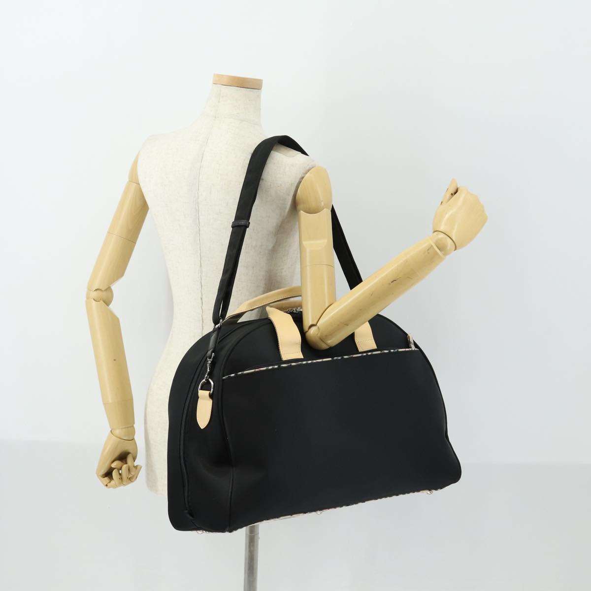 BURBERRY Boston Bag Nylon Dark Brown Silver Auth 162163