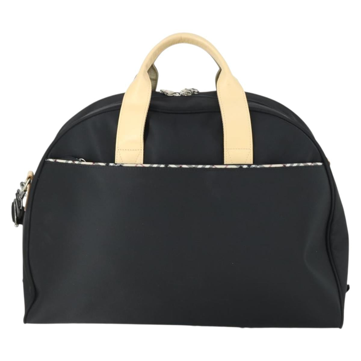 BURBERRY Boston Bag Nylon Dark Brown Silver Auth 162163