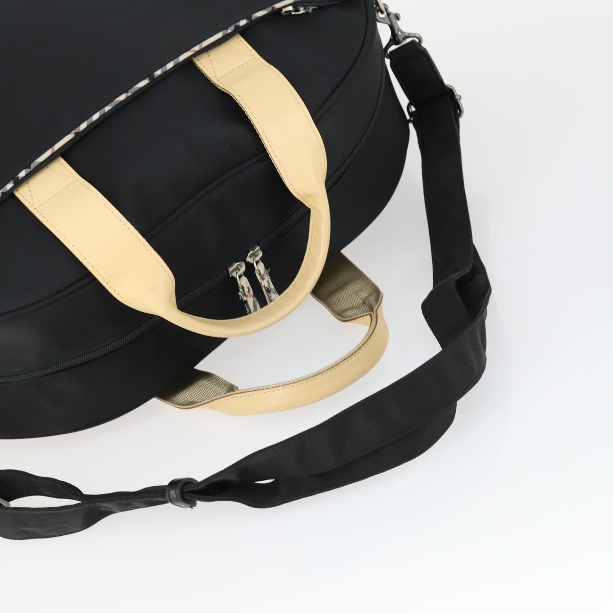 BURBERRY Boston Bag Nylon Dark Brown Silver Auth 162163