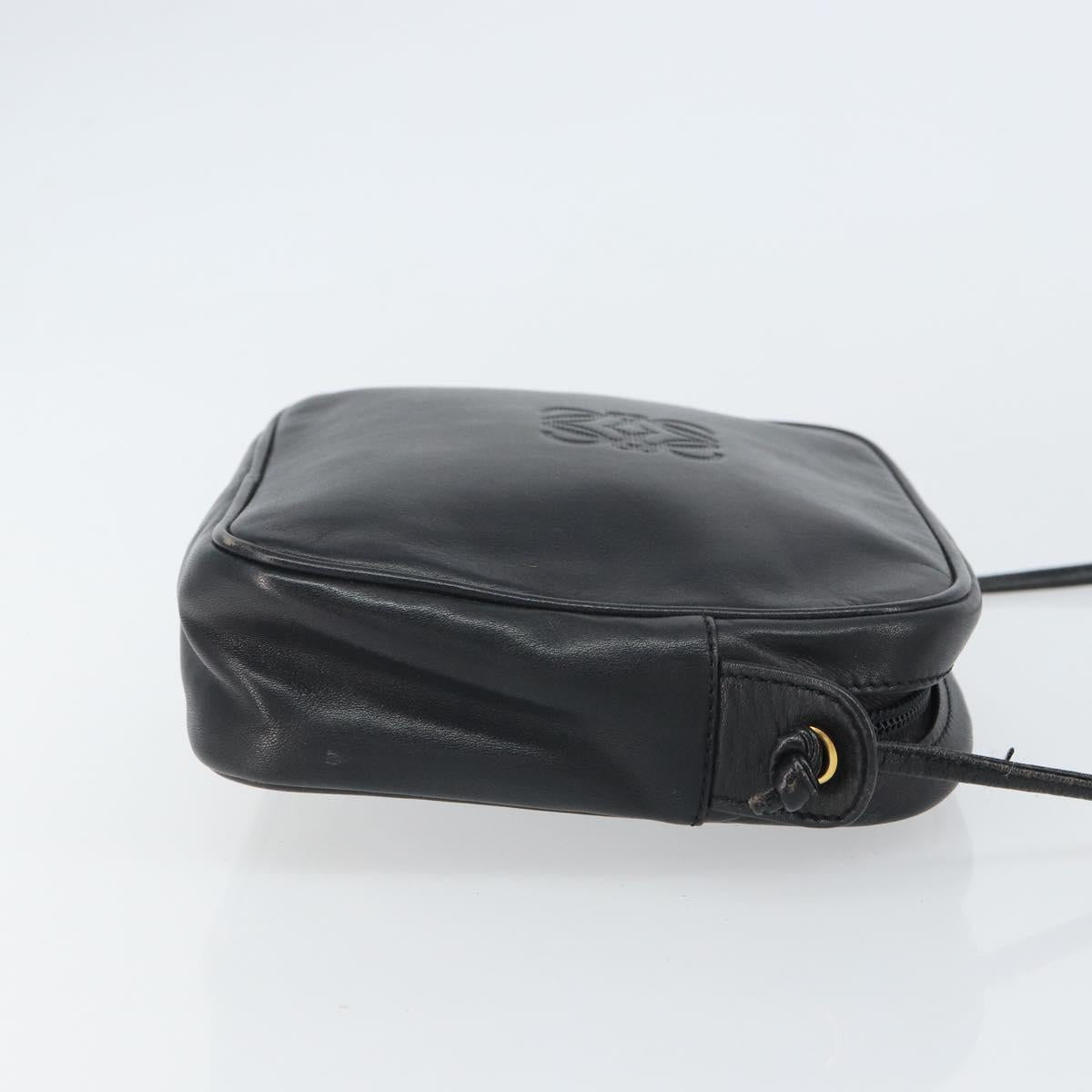 LOEWE Anagram Shoulder Bag Leather Black Gold Auth 162165