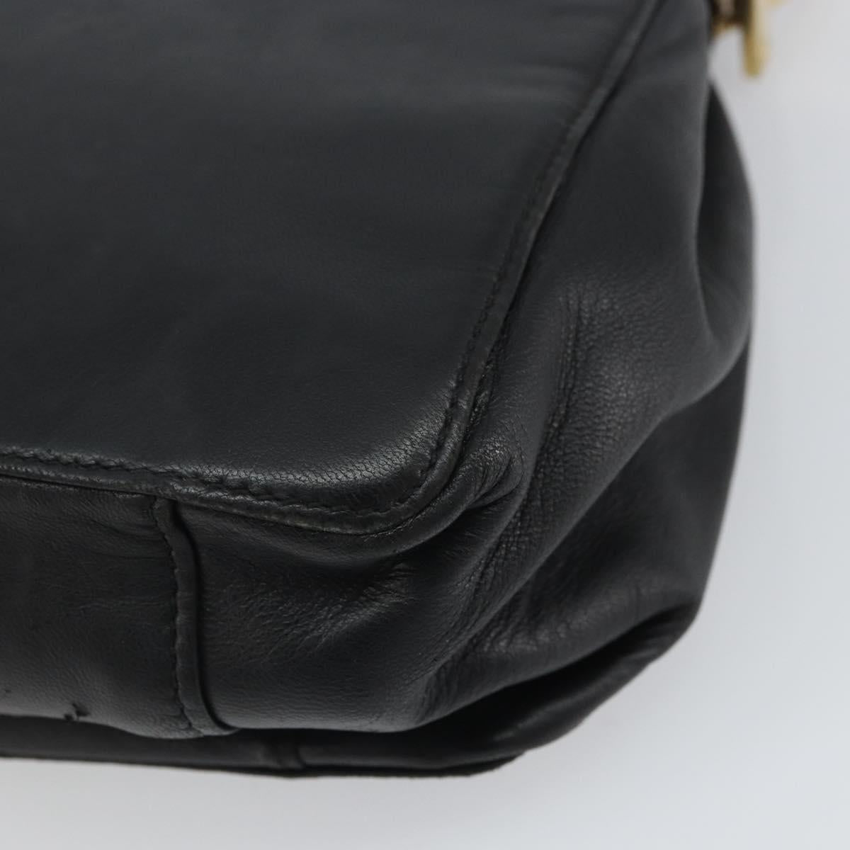 LOEWE Anagram Hand Bag Leather Black Gold Auth 162167