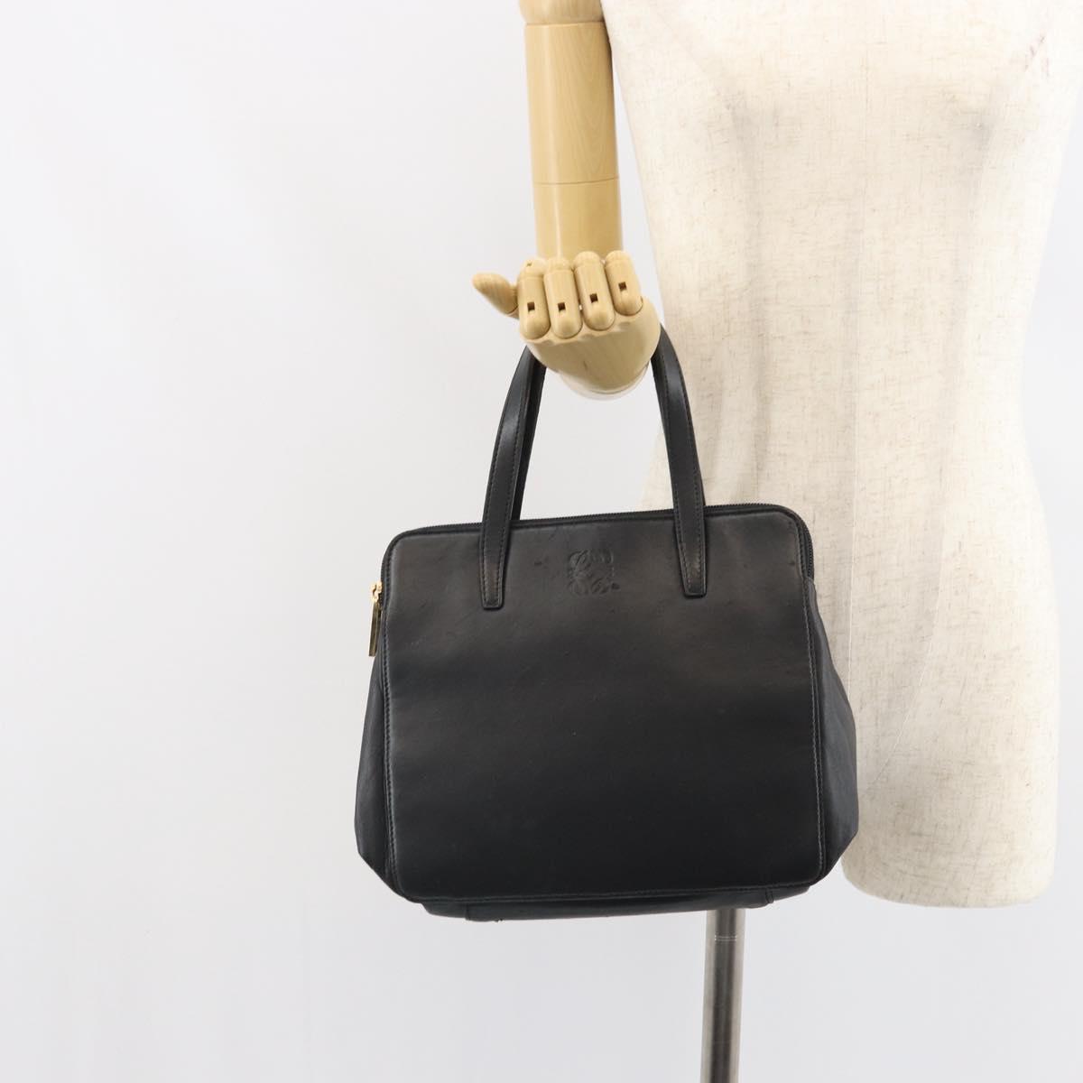 LOEWE Anagram Hand Bag Leather Black Gold Auth 162167