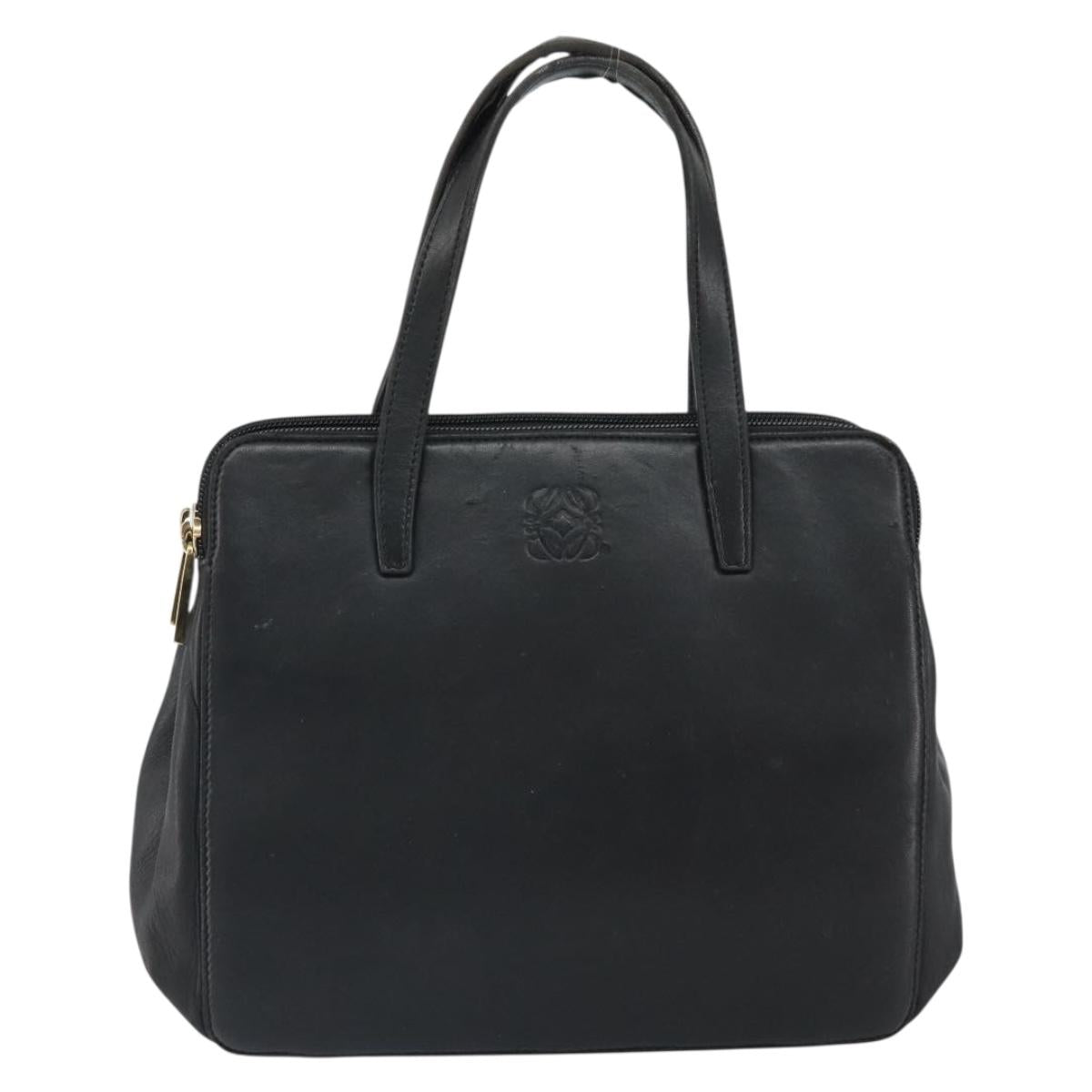 LOEWE Anagram Hand Bag Leather Black Gold Auth 162167
