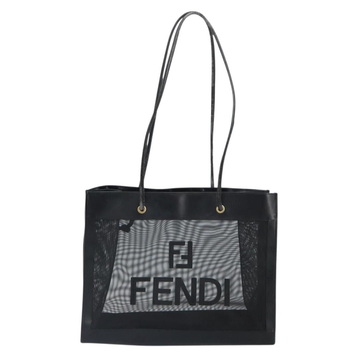FENDI Mesh Tote Bag Nylon Black Gold Auth 162172