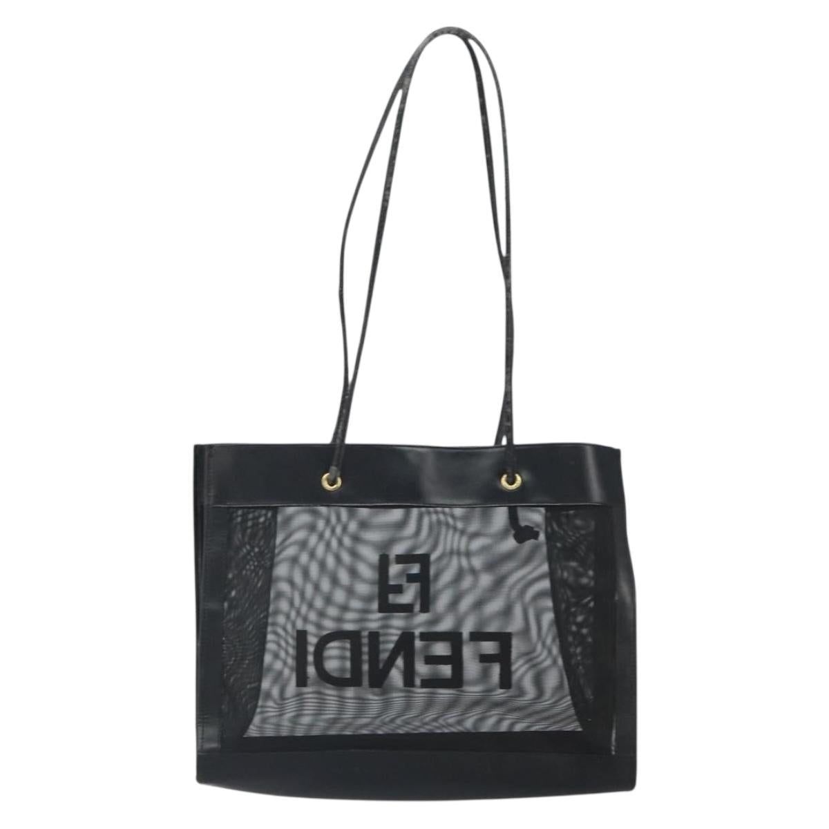 FENDI Mesh Tote Bag Nylon Black Gold Auth 162172