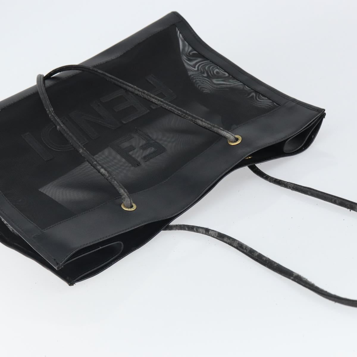 FENDI Mesh Tote Bag Nylon Black Gold Auth 162172