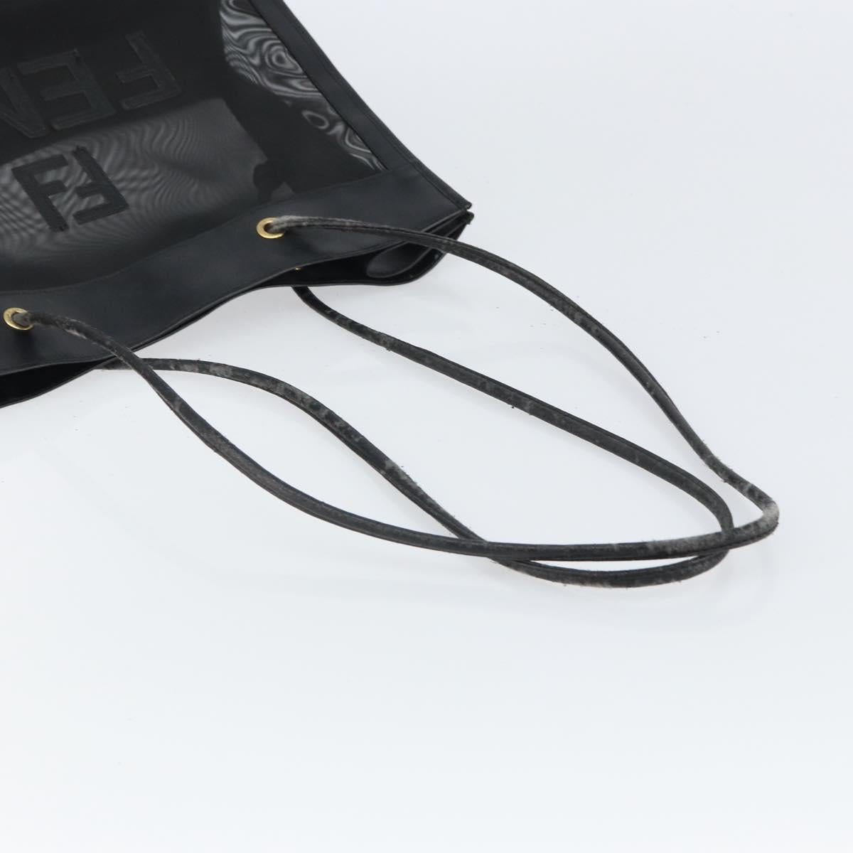 FENDI Mesh Tote Bag Nylon Black Gold Auth 162172