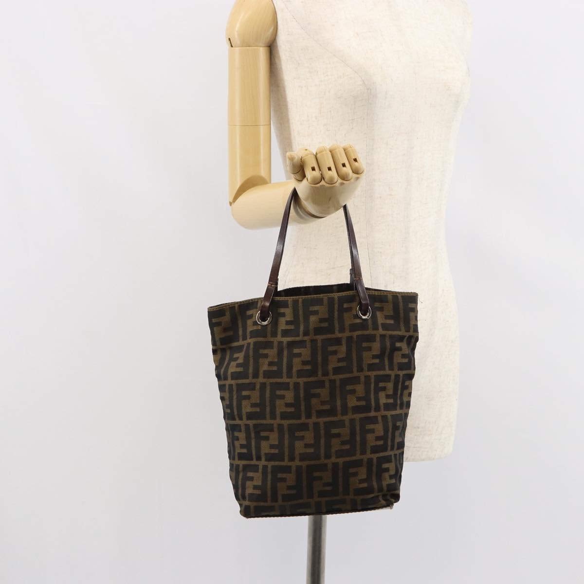 FENDI Zucca Canvas Hand Bag Black Brown Auth 162174A