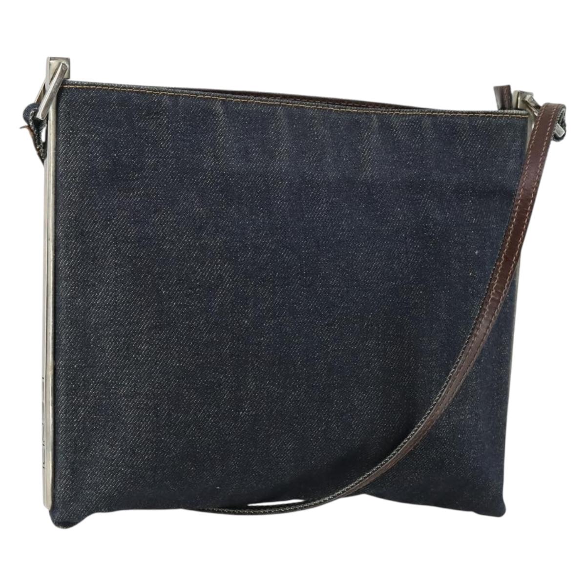 FENDI Shoulder Bag Denim Blue Silver Auth 162175